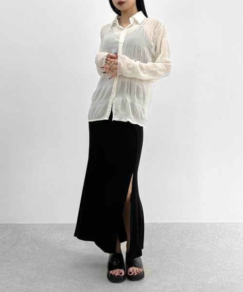 LVEU.(ラブユ.)の「【ZOZOTOWN限定】Shirring sheer shirt / シャーリングシアーシャツ(シャツ/ブラウス・レディース・ブラック/アイボリー・FREE)」の7枚目の写真