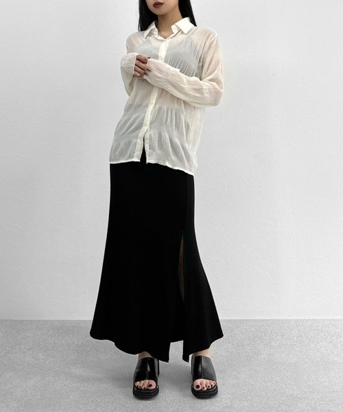 LVEU.(ラブユ.)の「【ZOZOTOWN限定】Shirring sheer shirt / シャーリングシアーシャツ(シャツ/ブラウス・レディース・ブラック/アイボリー・FREE)」の9枚目の写真