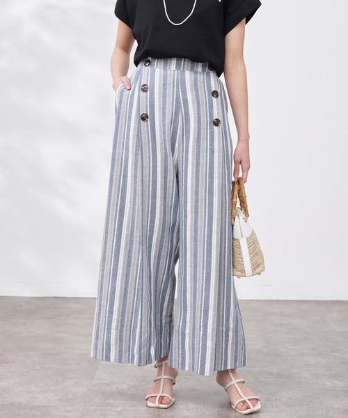 Chez toi（シェトワ）の「Wボタンマルチストライプリネンパンツ（その他パンツ・レディース・ネイビー/グレー/ベージュ・FREE）」の17枚目の写真