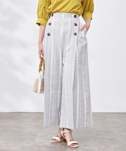 Chez toi（シェトワ）の「Wボタンマルチストライプリネンパンツ（その他パンツ・レディース・ネイビー/グレー/ベージュ・FREE）」の14枚目の写真