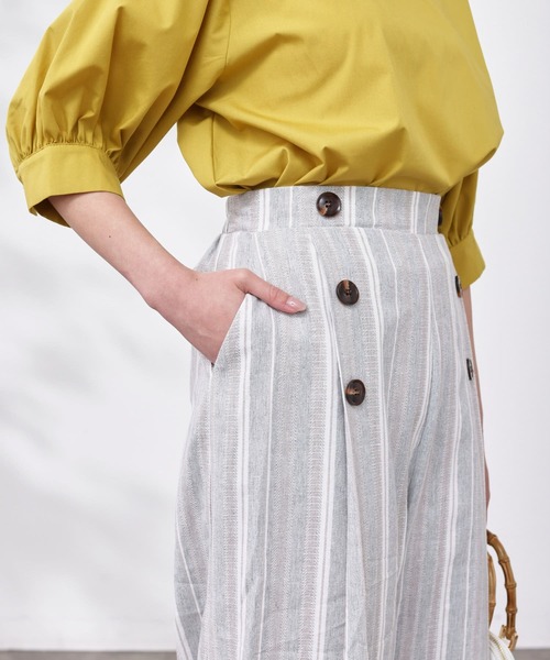 Chez toi（シェトワ）の「Wボタンマルチストライプリネンパンツ（その他パンツ・レディース・ネイビー/グレー/ベージュ・FREE）」の10枚目の写真