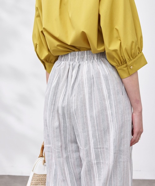Chez toi（シェトワ）の「Wボタンマルチストライプリネンパンツ（その他パンツ・レディース・ネイビー/グレー/ベージュ・FREE）」の8枚目の写真