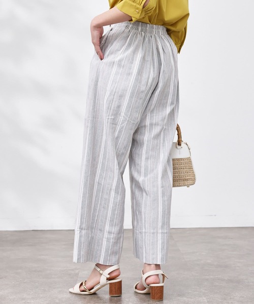 Chez toi（シェトワ）の「Wボタンマルチストライプリネンパンツ（その他パンツ・レディース・ネイビー/グレー/ベージュ・FREE）」の4枚目の写真