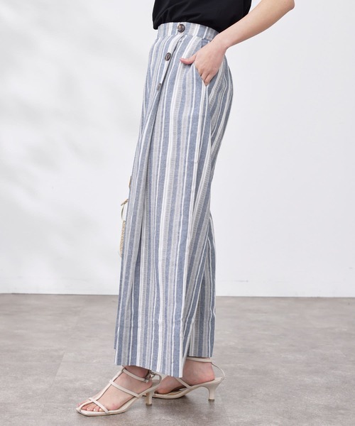 Chez toi（シェトワ）の「Wボタンマルチストライプリネンパンツ（その他パンツ・レディース・ネイビー/グレー/ベージュ・FREE）」の15枚目の写真