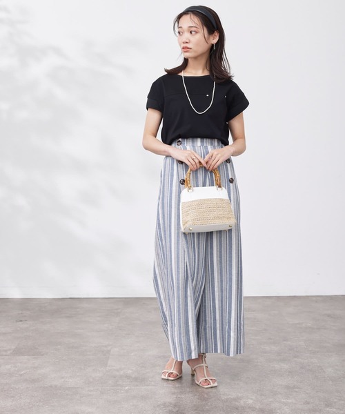 Chez toi（シェトワ）の「Wボタンマルチストライプリネンパンツ（その他パンツ・レディース・ネイビー/グレー/ベージュ・FREE）」の11枚目の写真