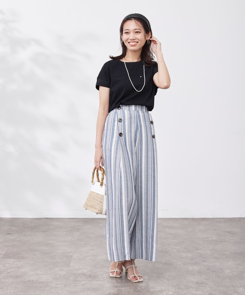 Chez toi（シェトワ）の「Wボタンマルチストライプリネンパンツ（その他パンツ・レディース・ネイビー/グレー/ベージュ・FREE）」の13枚目の写真