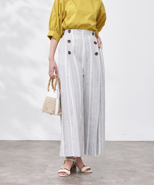 Chez toi（シェトワ）の「Wボタンマルチストライプリネンパンツ（その他パンツ・レディース・ネイビー/グレー/ベージュ・FREE）」の9枚目の写真
