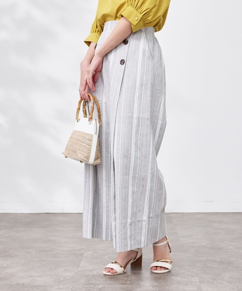 Chez toi（シェトワ）の「Wボタンマルチストライプリネンパンツ（その他パンツ・レディース・ネイビー/グレー/ベージュ・FREE）」の5枚目の写真