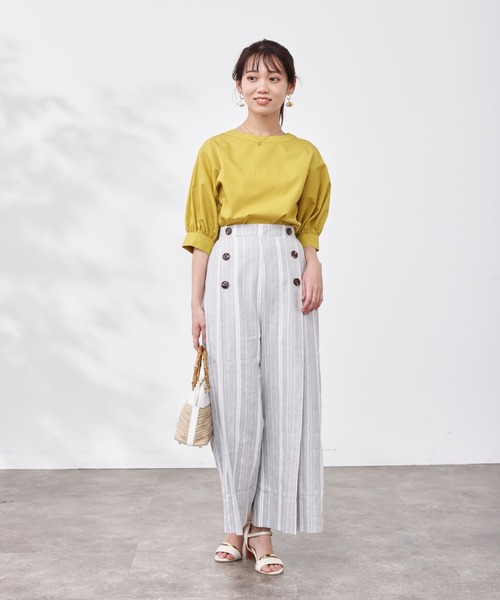Chez toi（シェトワ）の「Wボタンマルチストライプリネンパンツ（その他パンツ・レディース・ネイビー/グレー/ベージュ・FREE）」の7枚目の写真