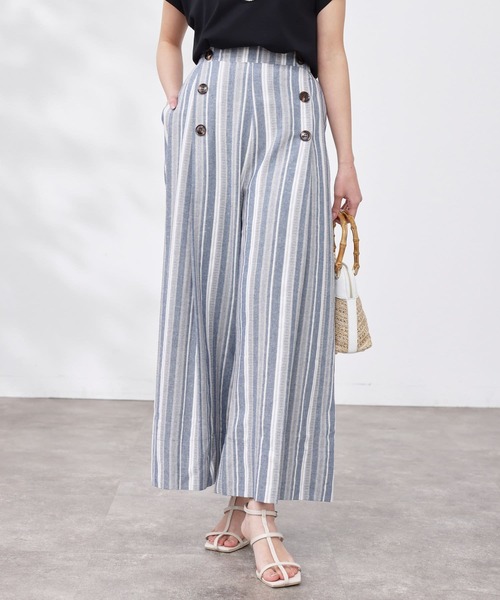 Chez toi（シェトワ）の「Wボタンマルチストライプリネンパンツ（その他パンツ・レディース・ネイビー/グレー/ベージュ・FREE）」の16枚目の写真