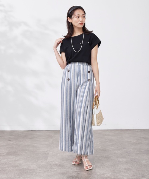 Chez toi（シェトワ）の「Wボタンマルチストライプリネンパンツ（その他パンツ・レディース・ネイビー/グレー/ベージュ・FREE）」の19枚目の写真