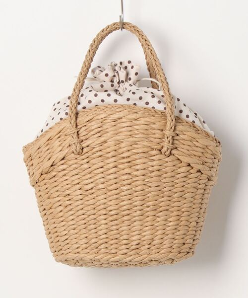SVEC（シュベック）の「ドット柄×雑材 かごバッグ（かごバッグ・レディース・ベージュ/ホワイト・FREE）」の6枚目の写真