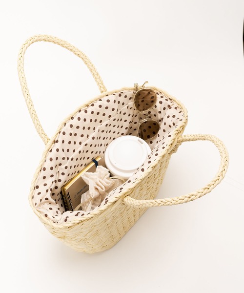 SVEC（シュベック）の「ドット柄×雑材 かごバッグ（かごバッグ・レディース・ベージュ/ホワイト・FREE）」の9枚目の写真