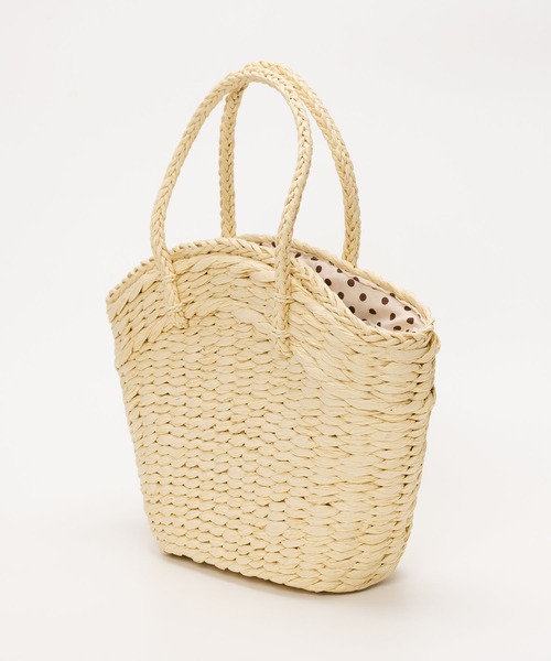 SVEC（シュベック）の「ドット柄×雑材 かごバッグ（かごバッグ・レディース・ベージュ/ホワイト・FREE）」の10枚目の写真