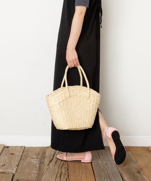 SVEC（シュベック）の「ドット柄×雑材 かごバッグ（かごバッグ・レディース・ベージュ/ホワイト・FREE）」の15枚目の写真