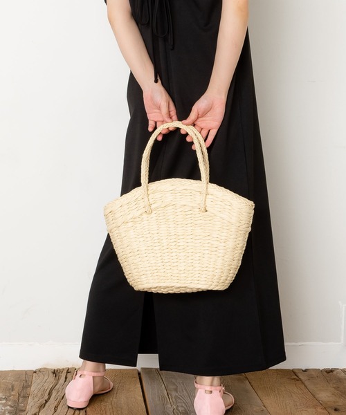 SVEC（シュベック）の「ドット柄×雑材 かごバッグ（かごバッグ・レディース・ベージュ/ホワイト・FREE）」の16枚目の写真