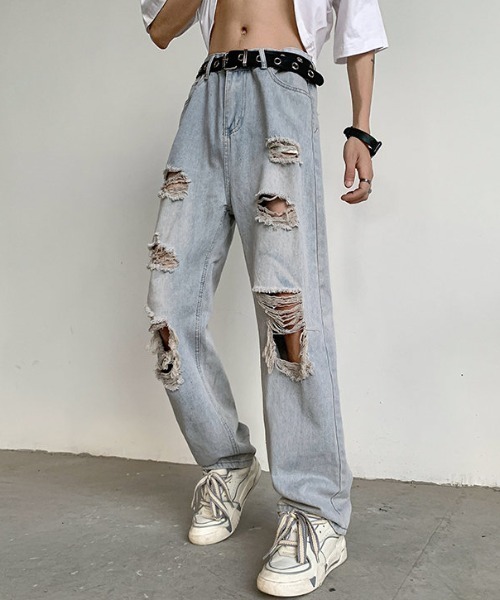 MGV(エムジーヴィー)の「ダメージブルーデニム(デニムパンツ・メンズ・ブルー・MEDIUM/LARGE/X-LARGE)」の2枚目の写真