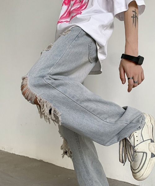 MGV(エムジーヴィー)の「ダメージブルーデニム(デニムパンツ・メンズ・ブルー・MEDIUM/LARGE/X-LARGE)」の5枚目の写真