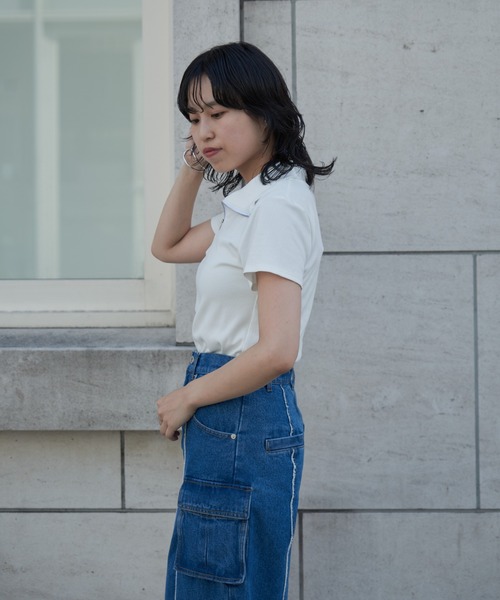 COLONY 2139(コロニートゥーワンスリーナイン)の「WEB・一部店舗限定 / ハーフジップリブTシャツ(Tシャツ/カットソー・レディース・オフホワイト/ブラック/サックスブルー・FREE)」の14枚目の写真