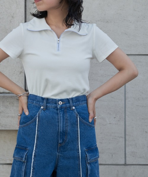 COLONY 2139(コロニートゥーワンスリーナイン)の「WEB・一部店舗限定 / ハーフジップリブTシャツ(Tシャツ/カットソー・レディース・オフホワイト/ブラック/サックスブルー・FREE)」の16枚目の写真
