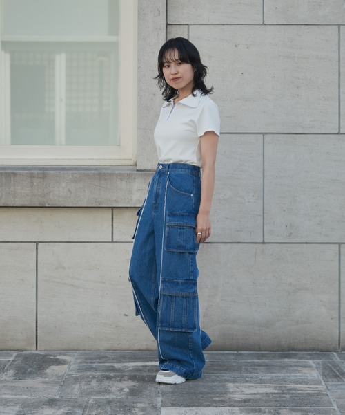 COLONY 2139(コロニートゥーワンスリーナイン)の「WEB・一部店舗限定 / ハーフジップリブTシャツ(Tシャツ/カットソー・レディース・オフホワイト/ブラック/サックスブルー・FREE)」の18枚目の写真