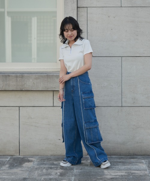 COLONY 2139(コロニートゥーワンスリーナイン)の「WEB・一部店舗限定 / ハーフジップリブTシャツ(Tシャツ/カットソー・レディース・オフホワイト/ブラック/サックスブルー・FREE)」の17枚目の写真