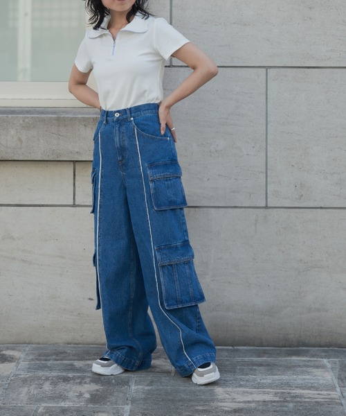 COLONY 2139(コロニートゥーワンスリーナイン)の「WEB・一部店舗限定 / ハーフジップリブTシャツ(Tシャツ/カットソー・レディース・オフホワイト/ブラック/サックスブルー・FREE)」の21枚目の写真