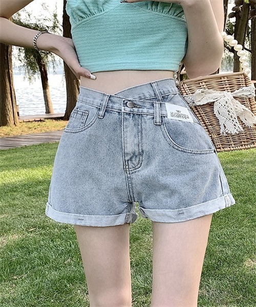 セール】ウエストデザインデニムショートパンツ（デニムパンツ）｜FREE