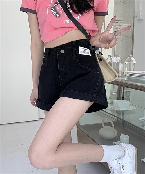 FREE STYLISTS（フリー スタイリスト）の「ウエストデザインデニムショートパンツ（デニムパンツ・レディース・ブラック/サックスブルー・S/M/L/XL/2XL）」の11枚目の写真