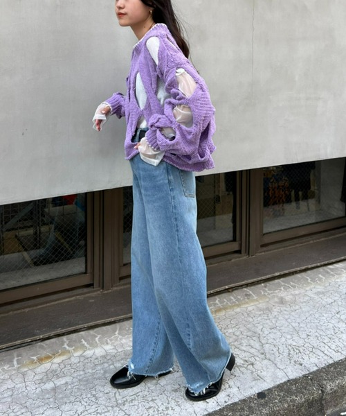 HELLO.SANFRANCISCO（ハローサンフランシスコ）の「【HELLO.SANFRANCISCO/ハローサンフランシスコ】モールヤーンフェード透かし編みニット（ニット/セーター・レディース・パープル/オレンジ・ONE SIZE）」の8枚目の写真