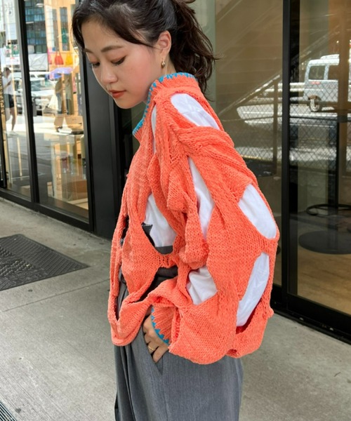 HELLO.SANFRANCISCO（ハローサンフランシスコ）の「【HELLO.SANFRANCISCO/ハローサンフランシスコ】モールヤーンフェード透かし編みニット（ニット/セーター・レディース・パープル/オレンジ・ONE SIZE）」の13枚目の写真