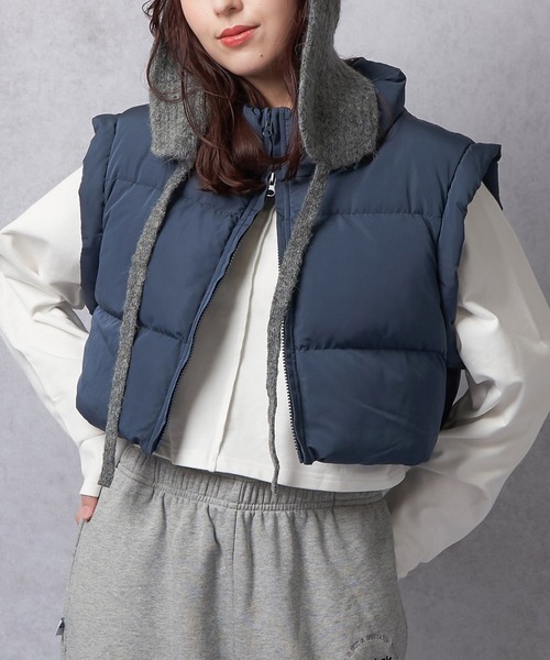 Lull（ルル）の「【Lull / ルル】 中綿ショートダウンベスト（ベスト・レディース・アイボリー/ブルー/オリーブ/ブラック/グレイッシュベージュ/スモークピンク・ONESIZE）」の5枚目の写真