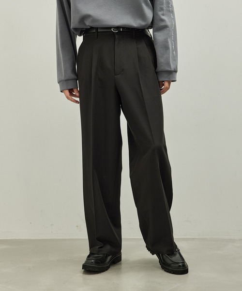 JUNRED(ジュンレッド)の「ウールブレンドワイドパンツ(スラックス・メンズ・ブルー系その他4/ブラック/オフホワイト・L/M/S)」の1枚目の写真