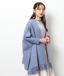 ◆【体型カバー】もちもち滑らか フリンジ ポンチョカーディガン