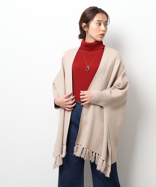 超希少✨バレンシアガ ウールポンチョカーディガン アルパカ混 フリンジ ボレロ アルパ社 アルパカ混フリンジ付きポンチョ風カーディガン | ライト