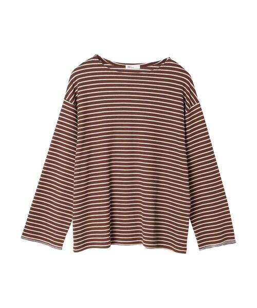 CRAFT STANDARD BOUTIQUE(クラフトスタンダードブティック)の「ボーダーワッフルプルオーバー(Tシャツ/カットソー・レディース・ブラウン/ベージュ/ブラック・FREE)」の4枚目の写真