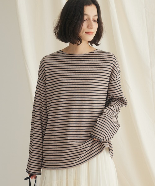 CRAFT STANDARD BOUTIQUE(クラフトスタンダードブティック)の「ボーダーワッフルプルオーバー(Tシャツ/カットソー・レディース・ブラウン/ベージュ/ブラック・FREE)」の3枚目の写真