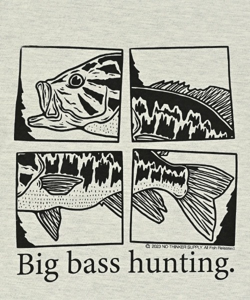 NOTHINKER(ノーシンカー)の「Big bass hunting Viewfinder T-shirt(Tシャツ/カットソー・メンズ・オリーブ/グリーン系その他/グレー・LARGE/SMALL/MEDIUM/X-LARGE/XX-LARGE)」の4枚目の写真