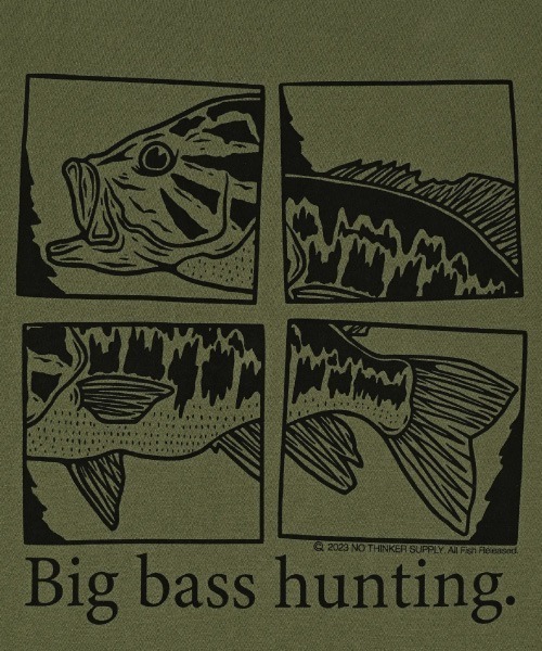 NOTHINKER(ノーシンカー)の「Big bass hunting Viewfinder T-shirt(Tシャツ/カットソー・メンズ・オリーブ/グリーン系その他/グレー・LARGE/SMALL/MEDIUM/X-LARGE/XX-LARGE)」の8枚目の写真