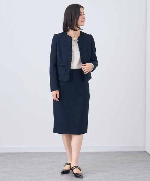 ANAYI✨️ノーカラー ツイード ジャケット フリンジ セレモニー❁ 38 ANAYI（アナイ）の「フリンジツイードクルージャケット〈セットアップ