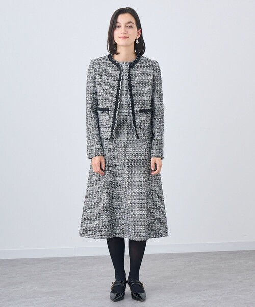 ANAYI✨️ノーカラー ツイード ジャケット フリンジ セレモニー❁ 38 ANAYI（アナイ）の「【セットアップ対応商品】フリンジツイードクルー