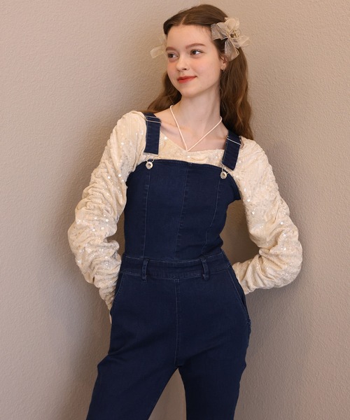 Seemi. byNICECLAUP（ シーミーバイナイスクラップ）の「キラキラシャーリングトップス（シャツ/ブラウス・レディース・ベージュ/グレー/ピンク・FREE）」の3枚目の写真