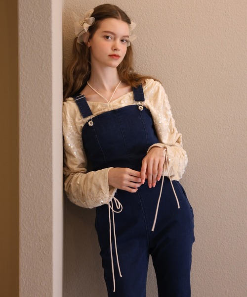 Seemi. byNICECLAUP（ シーミーバイナイスクラップ）の「キラキラシャーリングトップス（シャツ/ブラウス・レディース・ベージュ/グレー/ピンク・FREE）」の5枚目の写真