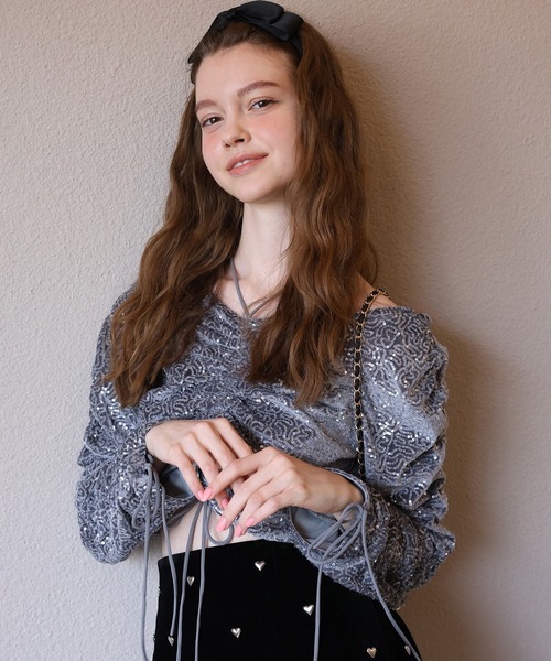 Seemi. byNICECLAUP（ シーミーバイナイスクラップ）の「キラキラシャーリングトップス（シャツ/ブラウス・レディース・ベージュ/グレー/ピンク・FREE）」の9枚目の写真