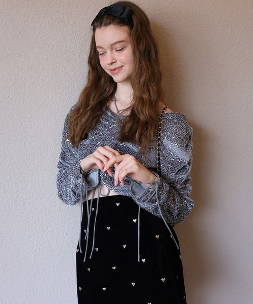 Seemi. byNICECLAUP（ シーミーバイナイスクラップ）の「キラキラシャーリングトップス（シャツ/ブラウス・レディース・ベージュ/グレー/ピンク・FREE）」の10枚目の写真