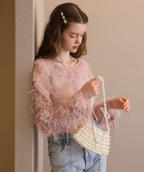 Seemi. byNICECLAUP（ シーミーバイナイスクラップ）の「キラキラシャーリングトップス（シャツ/ブラウス・レディース・ベージュ/グレー/ピンク・FREE）」の15枚目の写真