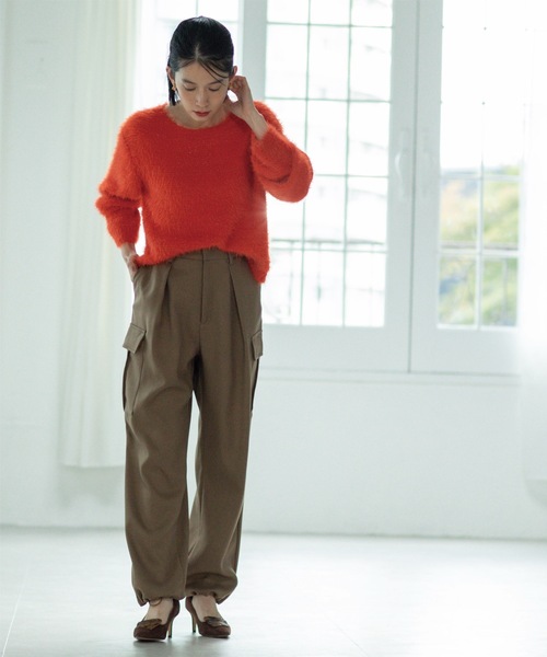 OPAQUE.CLIP（オペークドットクリップ）の「◆ウーリッシュカーゴパンツ【洗濯機洗い可／イージーケア／防シワ加工】（その他パンツ・レディース・オフホワイト/ブラウン系その他・40/36/42/38）」の6枚目の写真