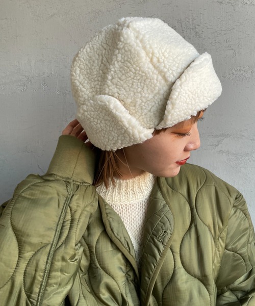 halo commodity（ハロ　コモディティー）の「[HALO COMMODITY/ハロ コモディティー] MAKALU ボアフライトキャップ（ハット・レディース・グレー/アイボリー/ベージュ・F）」の6枚目の写真