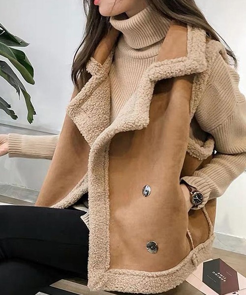 Primazel（プリマゼル）の「フェイクムートンもこもこボアファーベスト（その他アウター・レディース・アイボリー/モカ/キャメル・M）」の3枚目の写真