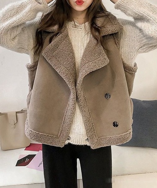 Primazel（プリマゼル）の「フェイクムートンもこもこボアファーベスト（その他アウター・レディース・アイボリー/モカ/キャメル・M）」の5枚目の写真